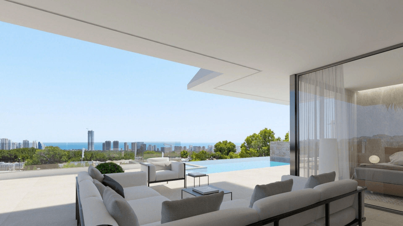 nueva villa de lujo con impresionantes vistas al mar, gimnasio, sauna, piscina y garaje en Finestrat